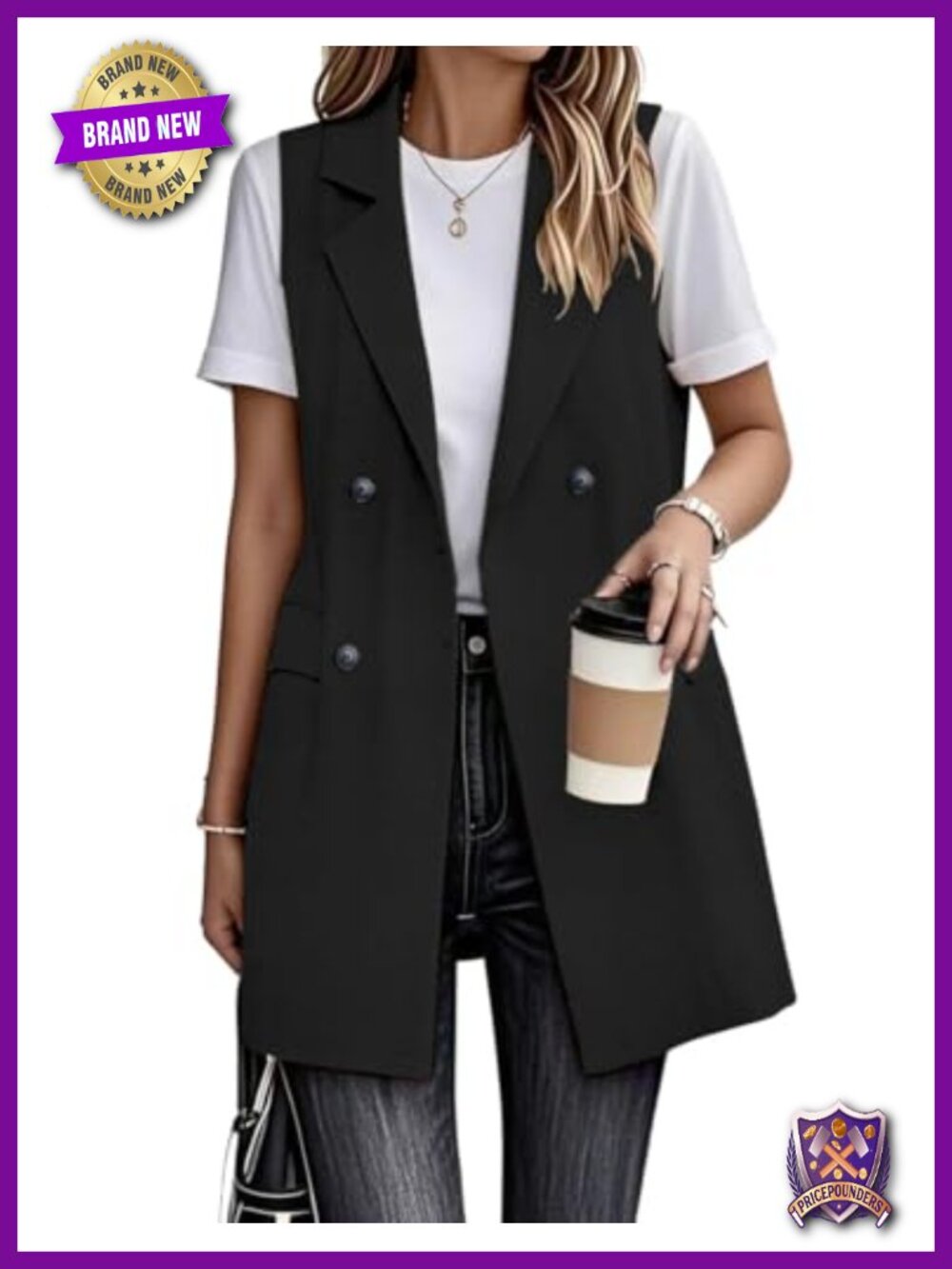 Womens Long Linen Vest Sleeveless Blazer Jacket